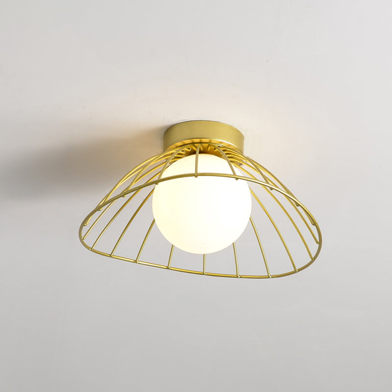 Metal Round Flush Ceiling Light Industrial Style 1 Light Flush Mount Fixture