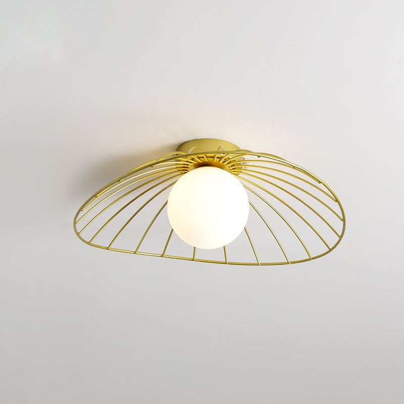 Metal Round Flush Ceiling Light Industrial Style 1 Light Flush Mount Fixture