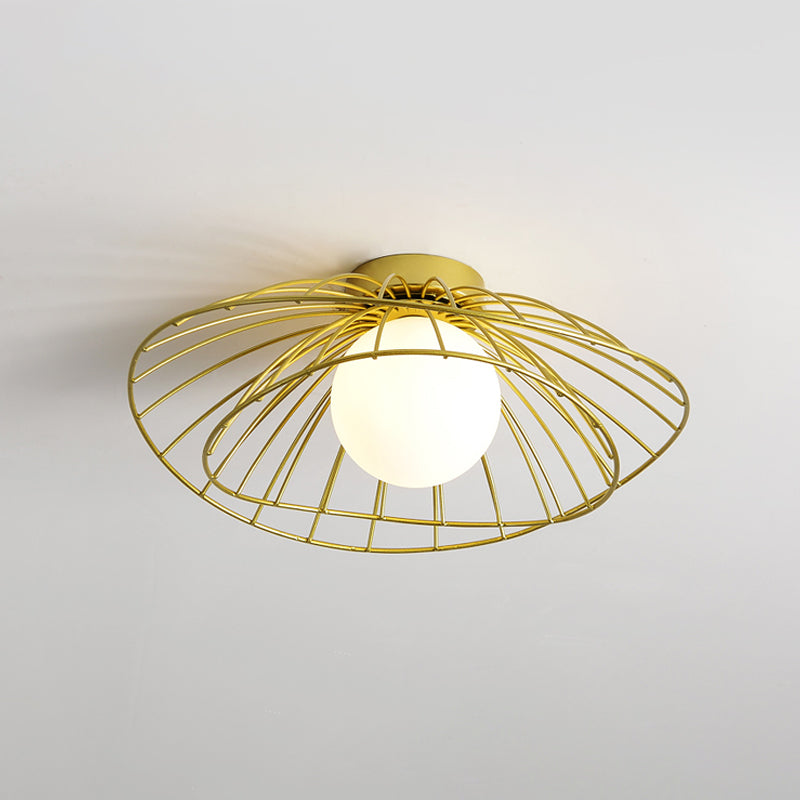 Metal Round Flush Ceiling Light Industrial Style 1 Light Flush Mount Fixture