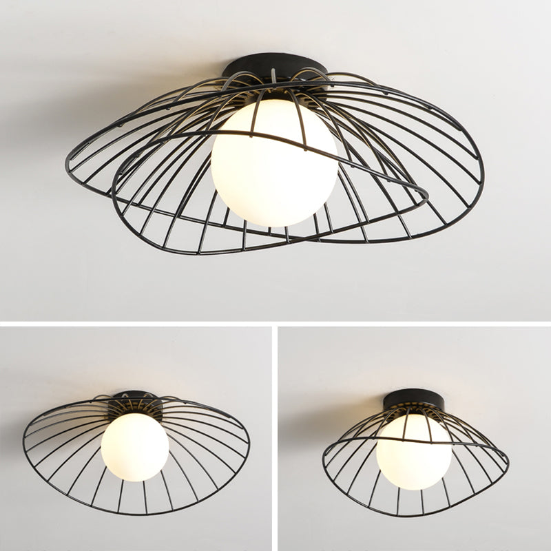 Metal Round Flush Ceiling Light Industrial Style 1 Light Flush Mount Fixture
