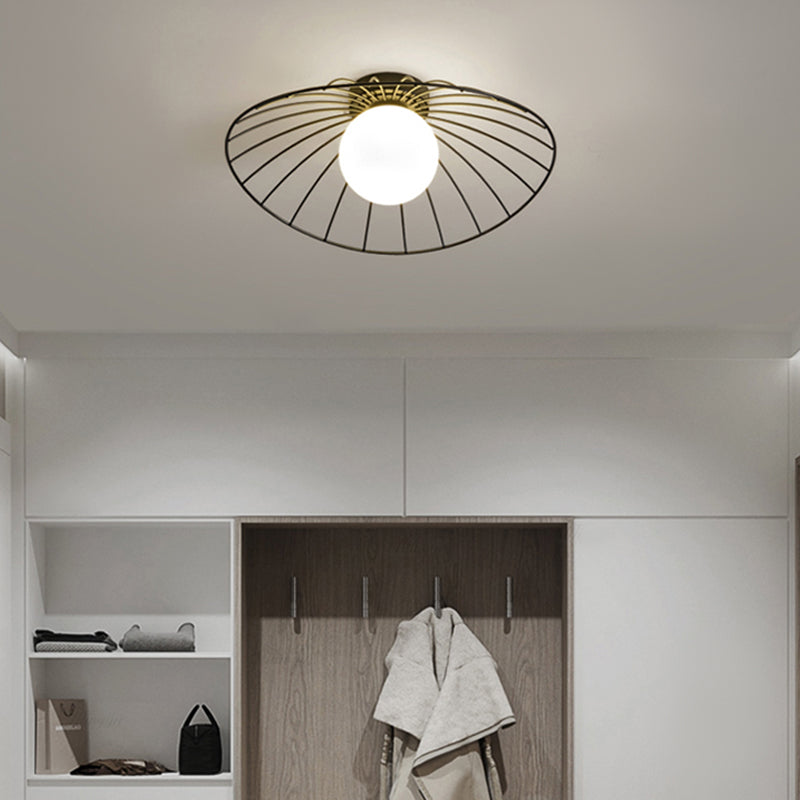 Metal Round Flush Ceiling Light Industrial Style 1 Light Flush Mount Fixture