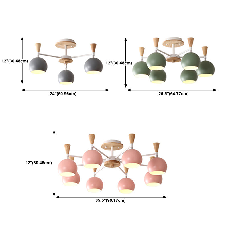 Nordic Metal Ceiling Light Colorful Bowl Shape Flush Mount Light for Bedroom