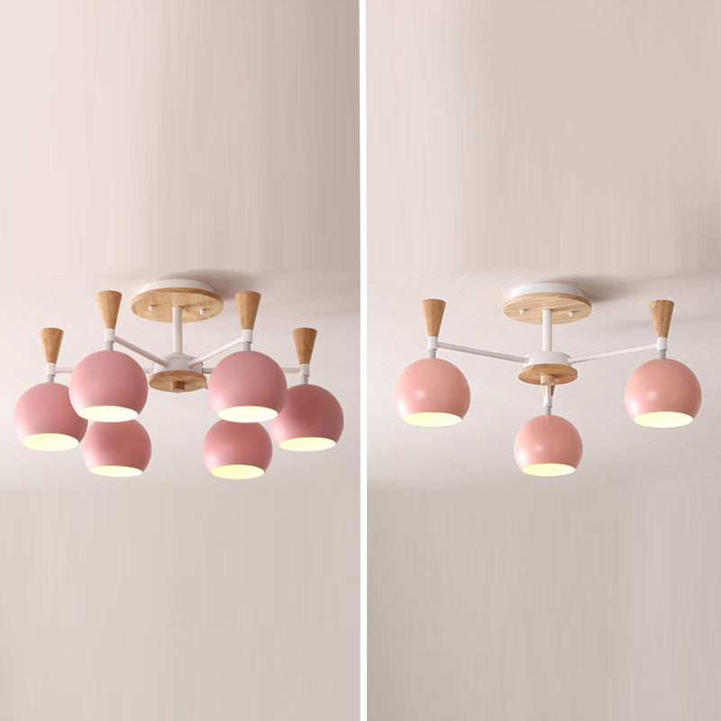 Nordic Metal Ceiling Light Colorful Bowl Shape Flush Mount Light for Bedroom