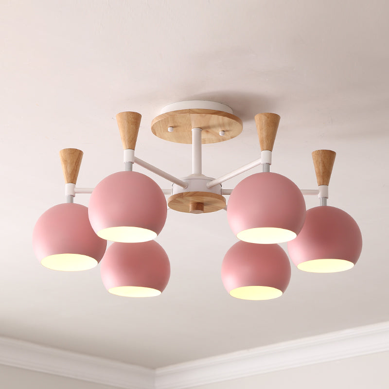 Nordic Metal Ceiling Light Colorful Bowl Shape Flush Mount Light for Bedroom