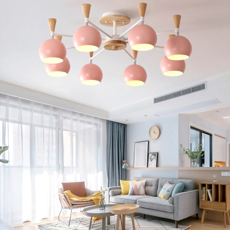 Nordic Metal Ceiling Light Colorful Bowl Shape Flush Mount Light for Bedroom