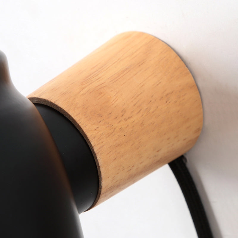 Nordic Wood Wall Light Geometric Metal Shade Wall Sconce with Switch for Bedroom