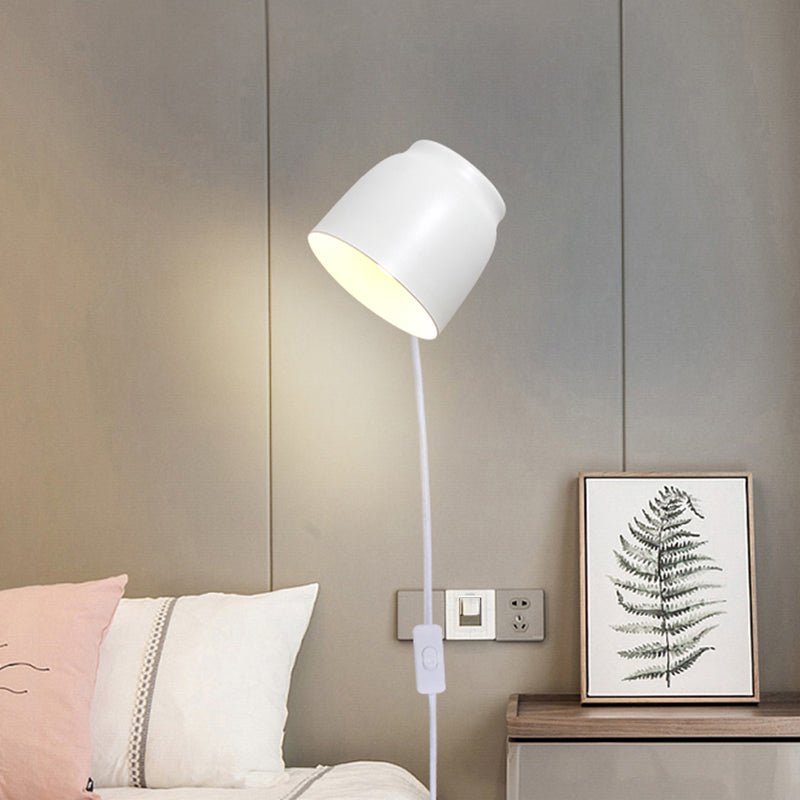 Nordic Wood Wall Light Geometric Metal Shade Wall Sconce with Switch for Bedroom