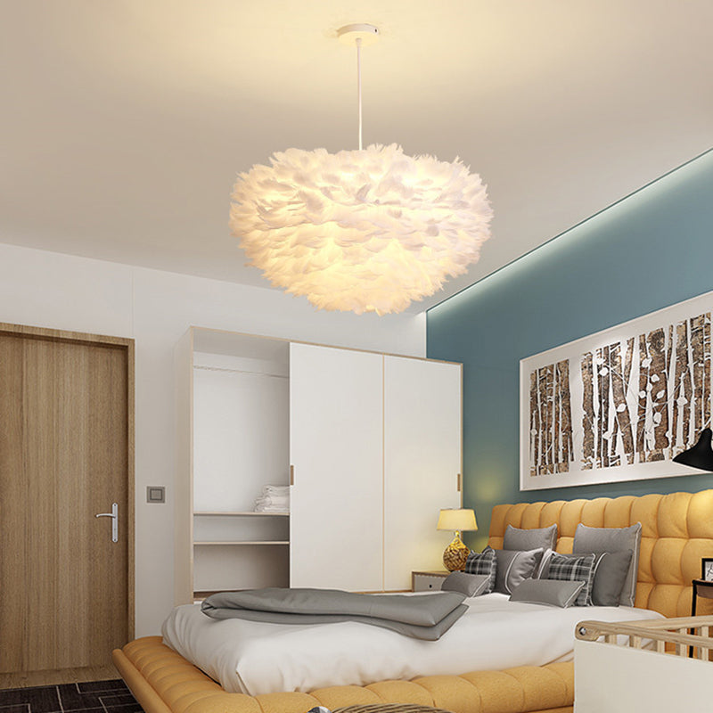 Modern Style Unique Chandelier Feather 3 Light Hanging Lamp for Bedroom