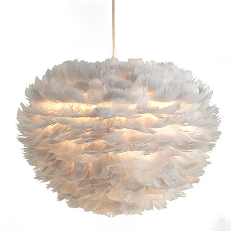 Modern Style Unique Chandelier Feather 3 Light Hanging Lamp for Bedroom