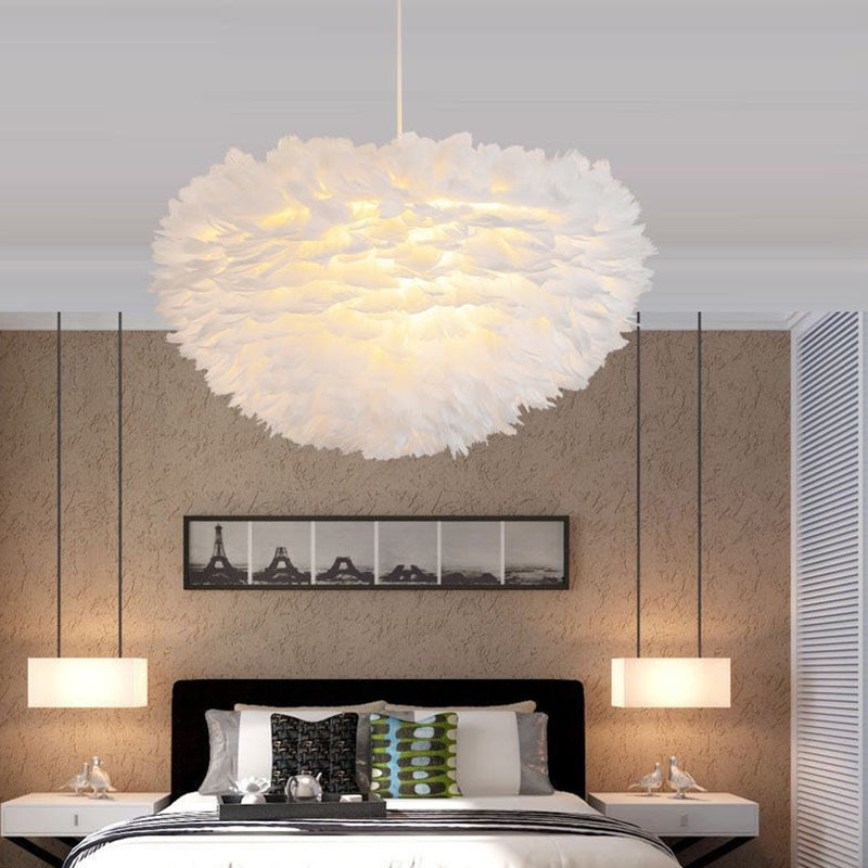 Modern Style Unique Chandelier Feather 3 Light Hanging Lamp for Bedroom