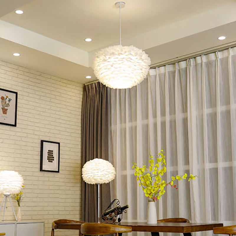 Modern Style Unique Chandelier Feather 3 Light Hanging Lamp for Bedroom