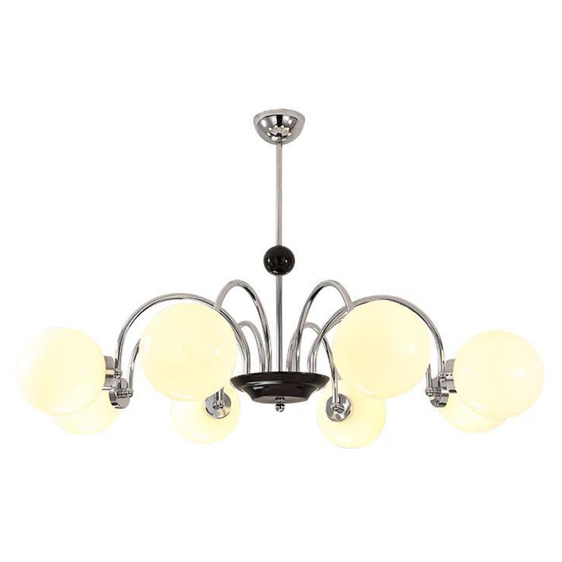 Modern Style Globe Chandelier Satin Opal Glass Living Room Hanging Light Fixture