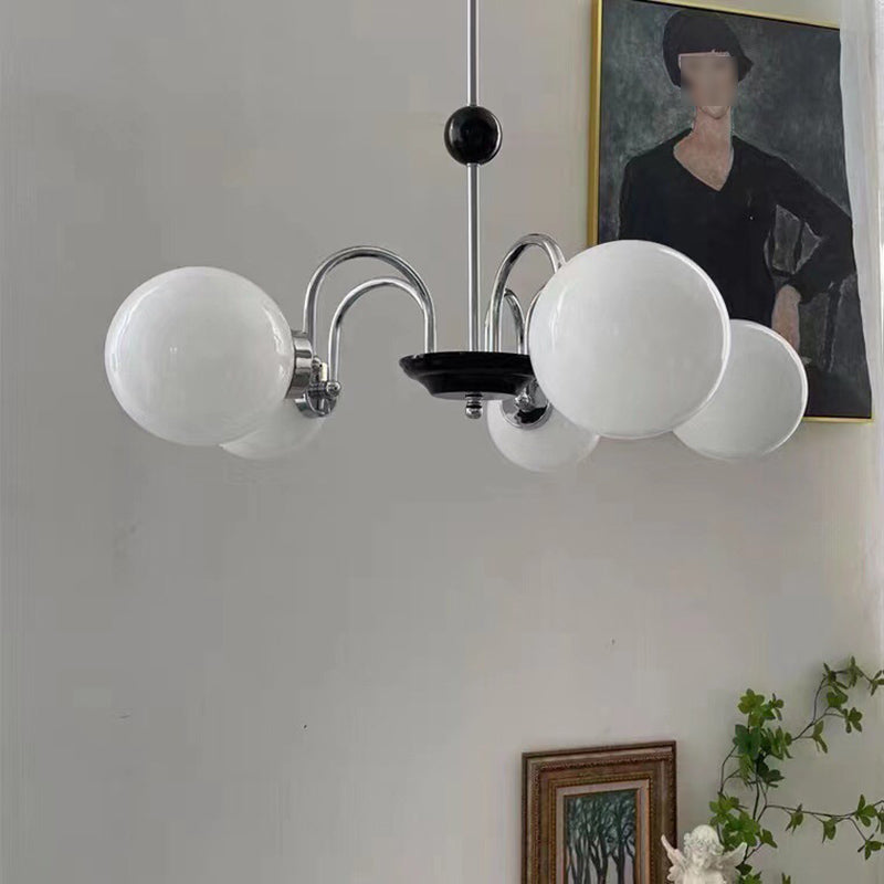 Modern Style Globe Chandelier Satin Opal Glass Living Room Hanging Light Fixture