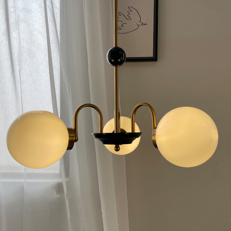 Modern Style Globe Chandelier Satin Opal Glass Living Room Hanging Light Fixture