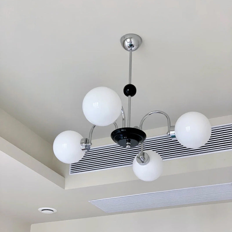 Modern Style Globe Chandelier Satin Opal Glass Living Room Hanging Light Fixture
