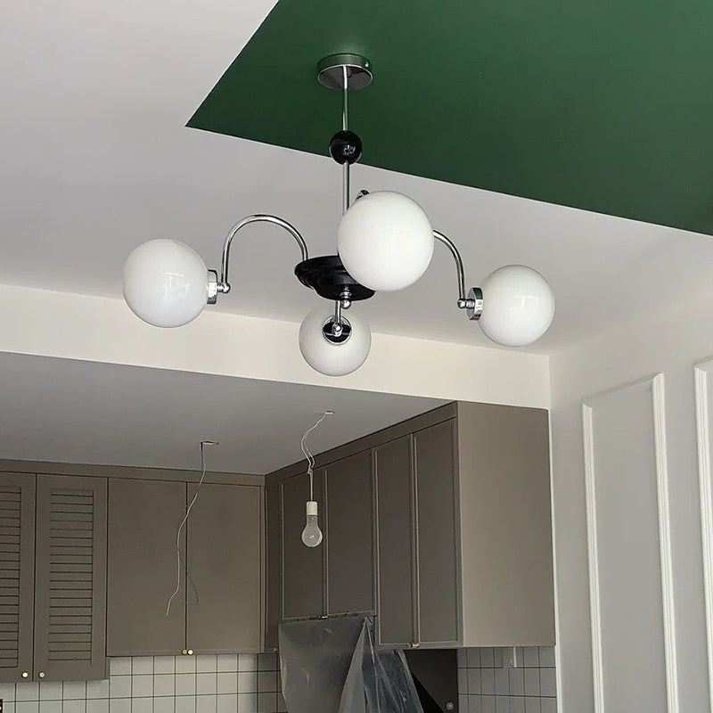Modern Style Globe Chandelier Satin Opal Glass Living Room Hanging Light Fixture