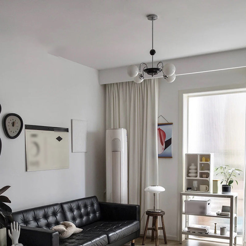 Modern Style Globe Chandelier Satin Opal Glass Living Room Hanging Light Fixture