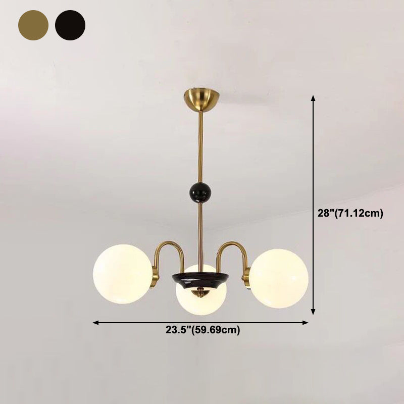 Modern Style Globe Chandelier Satin Opal Glass Living Room Hanging Light Fixture