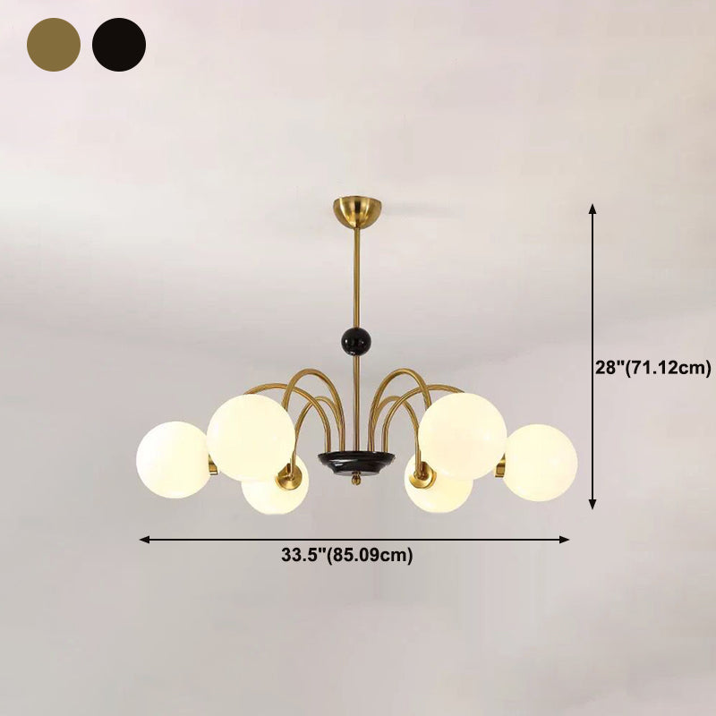 Modern Style Globe Chandelier Satin Opal Glass Living Room Hanging Light Fixture