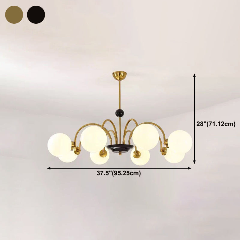 Modern Style Globe Chandelier Satin Opal Glass Living Room Hanging Light Fixture