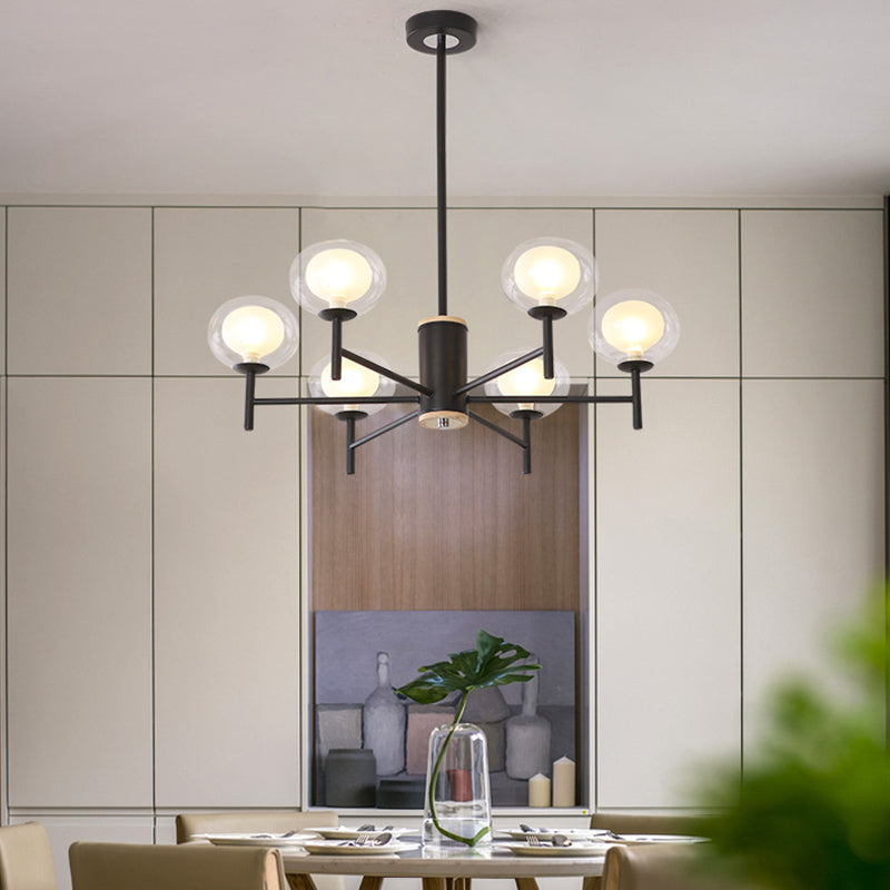 Spherical Shape Chandelier Modern Style Glass Multi Light Hanging Lamp for Restaurant