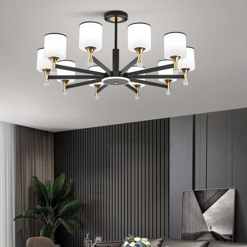 Modern Black Chandelier Metal Multi Light Chandelier Pendant with Glass for Living Room