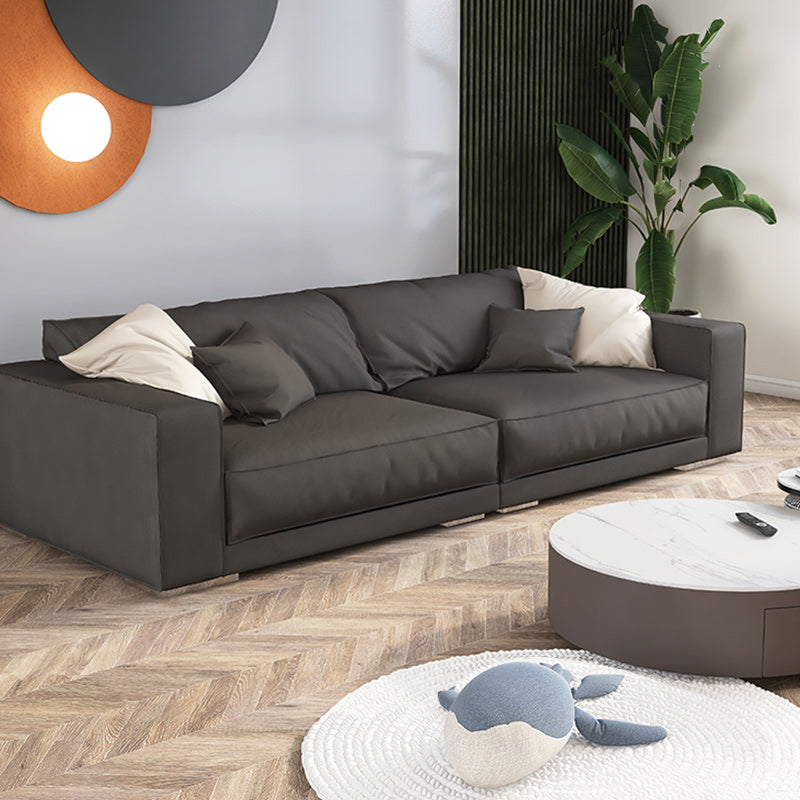 Modern Faux Leather Custom Sofa 39.3"W Loose Back Sofa with Square Arm