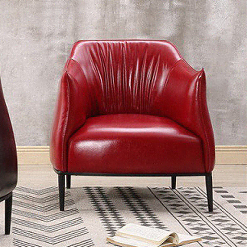 31"Wide Modern Faux Leather Sloped Arms Barrel Chair with Basic Four Legs