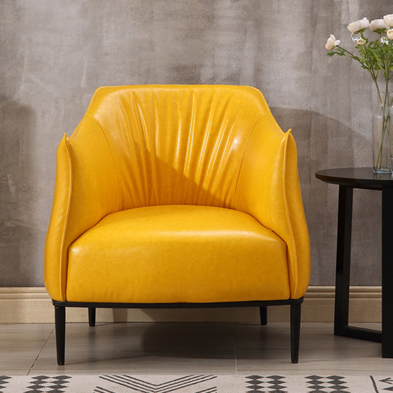 31"Wide Modern Faux Leather Sloped Arms Barrel Chair with Basic Four Legs