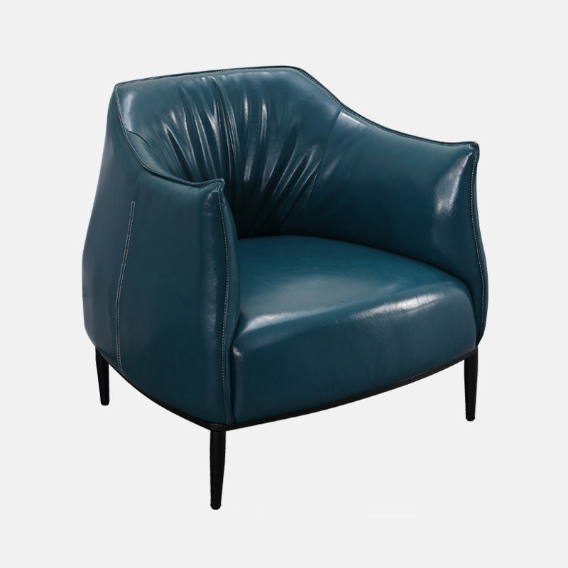 31"Wide Modern Faux Leather Sloped Arms Barrel Chair with Basic Four Legs