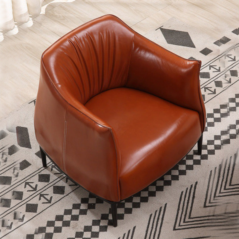 31"Wide Modern Faux Leather Sloped Arms Barrel Chair with Basic Four Legs