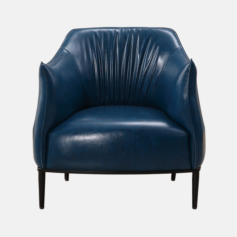 31"Wide Modern Faux Leather Sloped Arms Barrel Chair with Basic Four Legs