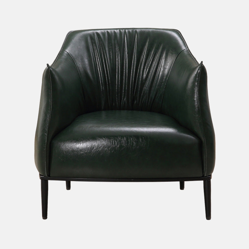 31"Wide Modern Faux Leather Sloped Arms Barrel Chair with Basic Four Legs