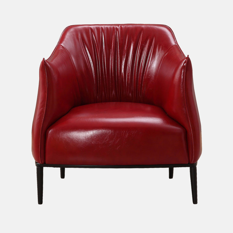 31"Wide Modern Faux Leather Sloped Arms Barrel Chair with Basic Four Legs