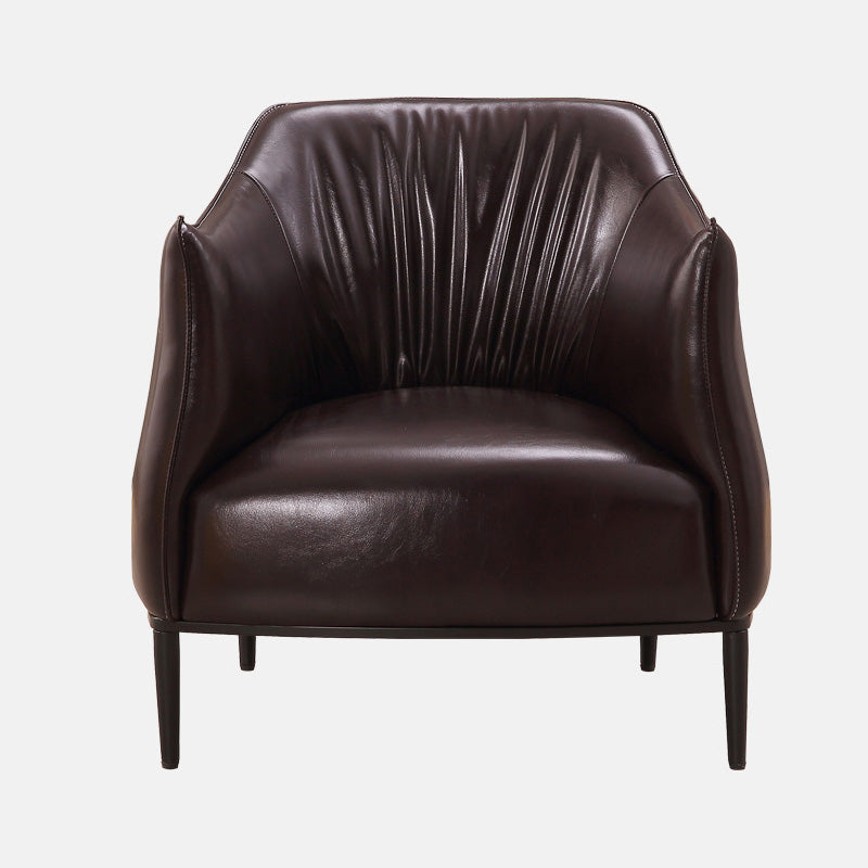 31"Wide Modern Faux Leather Sloped Arms Barrel Chair with Basic Four Legs