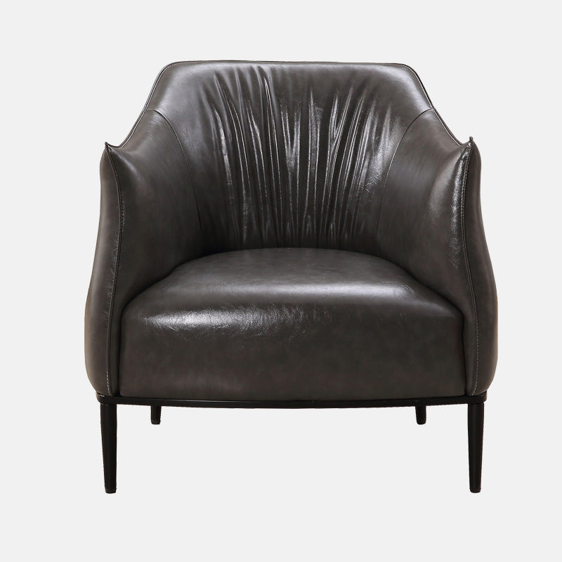 31"Wide Modern Faux Leather Sloped Arms Barrel Chair with Basic Four Legs