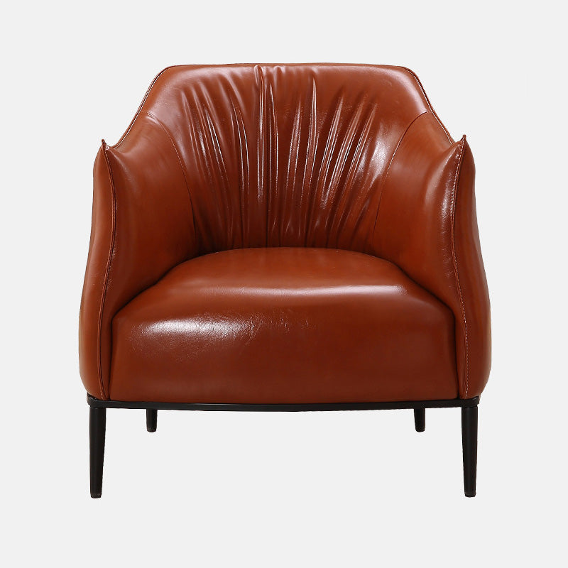 31"Wide Modern Faux Leather Sloped Arms Barrel Chair with Basic Four Legs