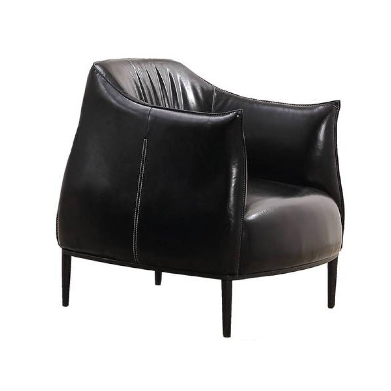 31"Wide Modern Faux Leather Sloped Arms Barrel Chair with Basic Four Legs