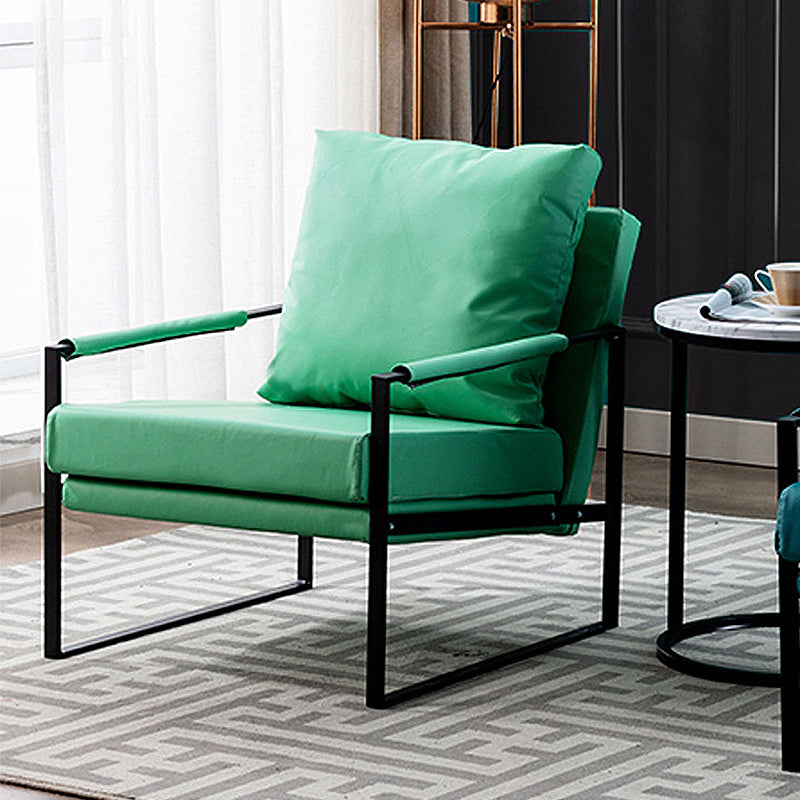 Square Arms 27" Wide Sled Based Faux Leather Arm Chair with Pillow Back