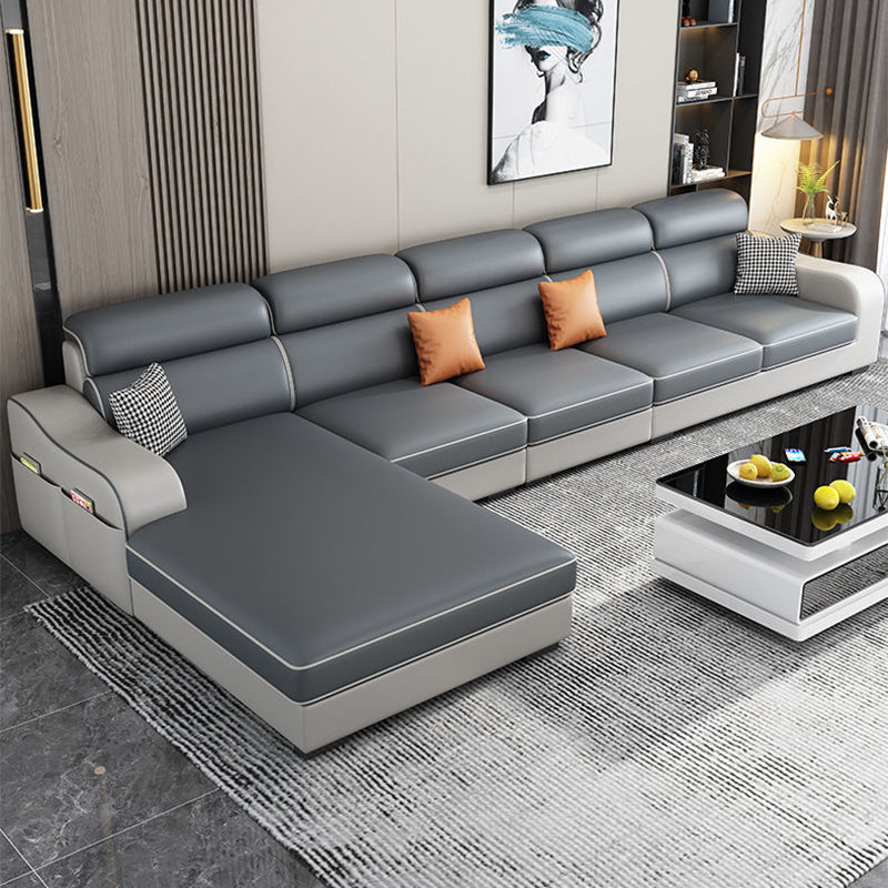 L-Shape Modular Reversible Faux Leather/Linen Furniture Sectionals