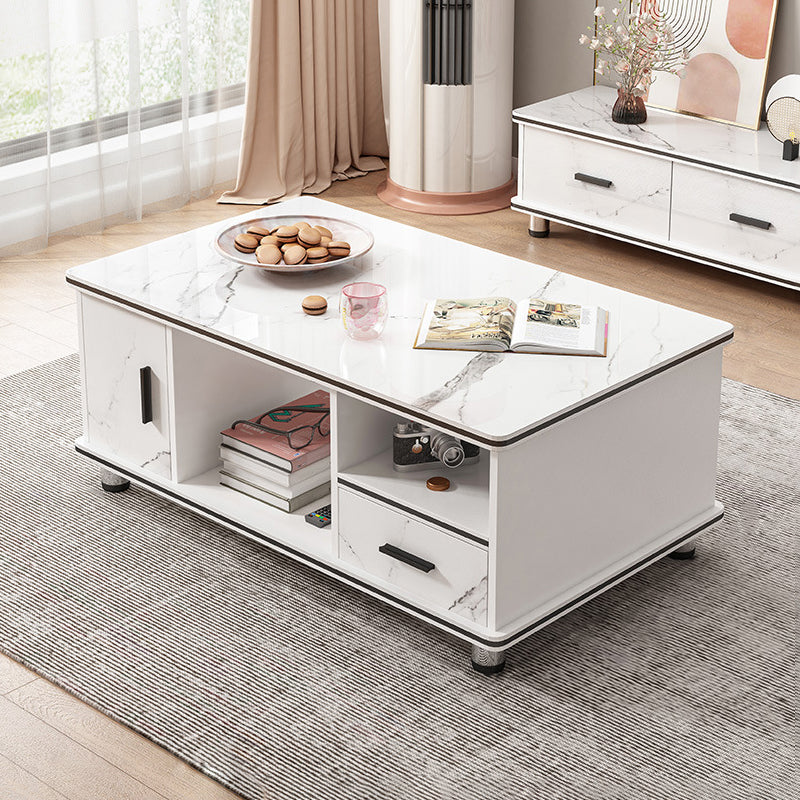 Modern 4 Legs Wood Coffee Table Rectangle Cocktail Table with Storage