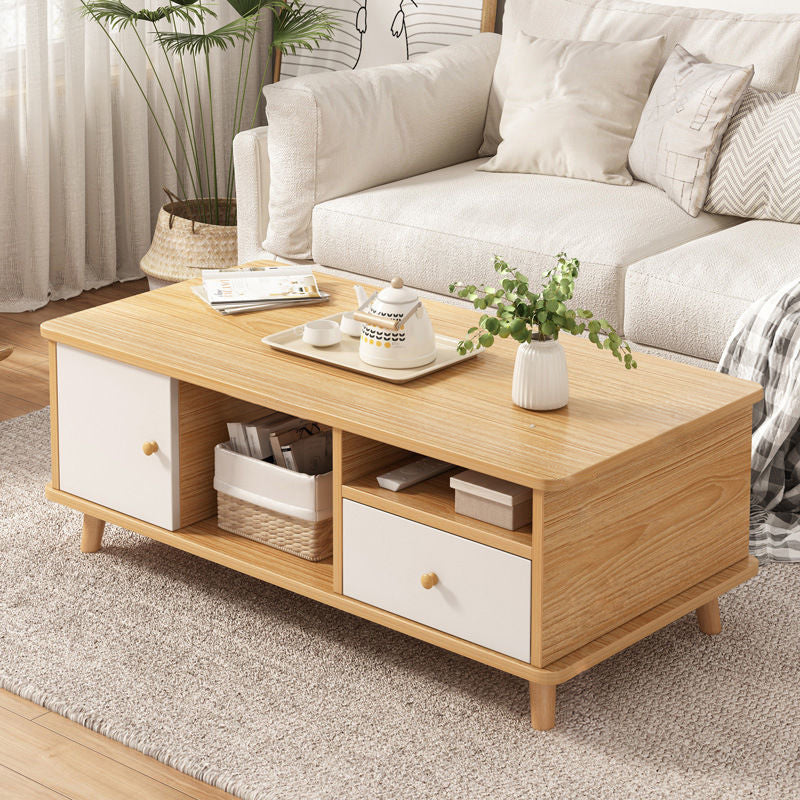Modern 4 Legs Wood Coffee Table Rectangle Cocktail Table with Storage