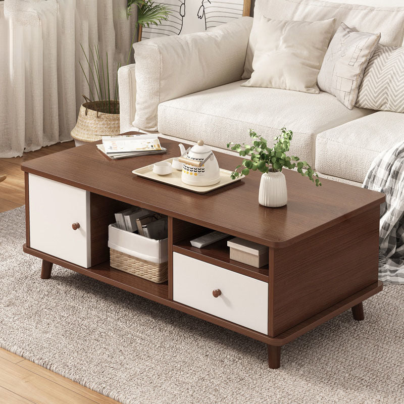 Modern 4 Legs Wood Coffee Table Rectangle Cocktail Table with Storage