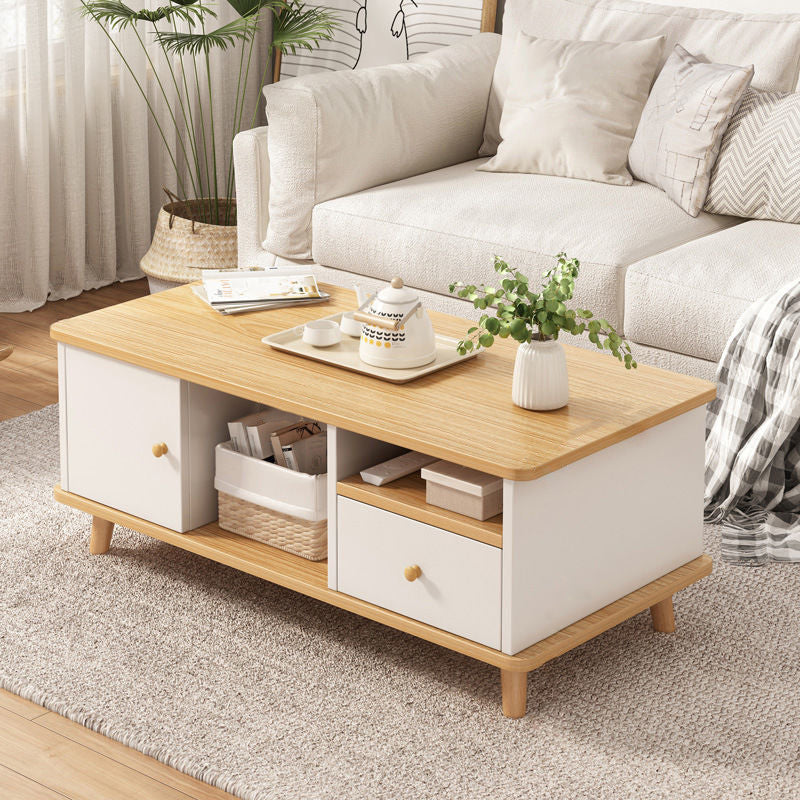 Modern 4 Legs Wood Coffee Table Rectangle Cocktail Table with Storage