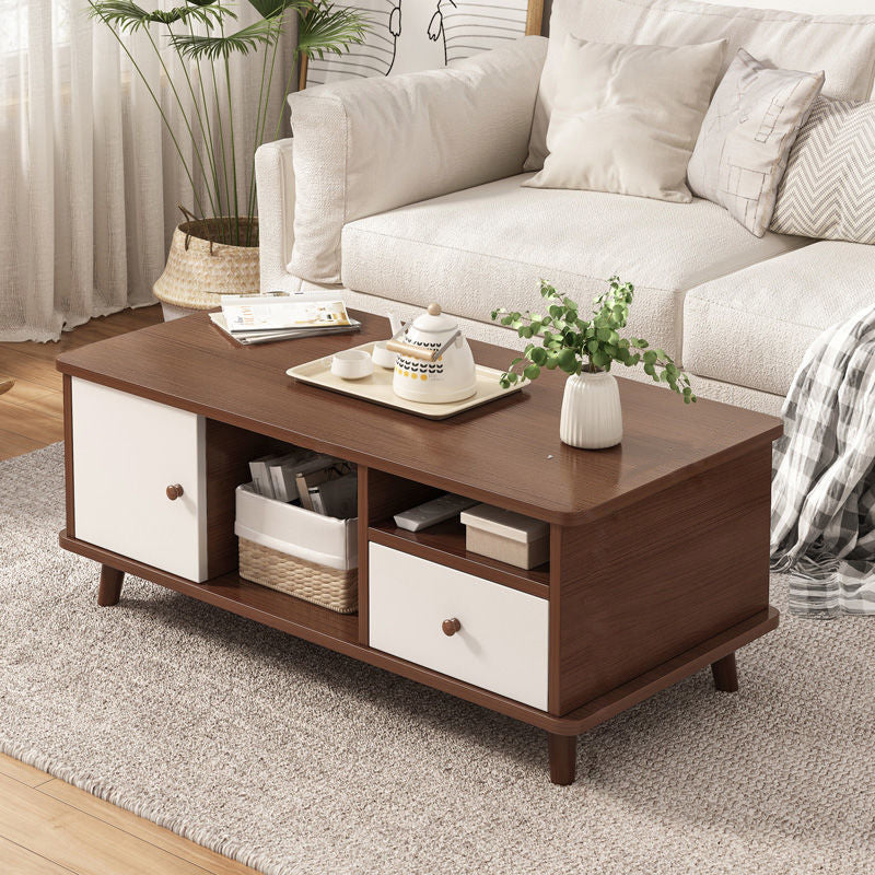 Modern 4 Legs Wood Coffee Table Rectangle Cocktail Table with Storage