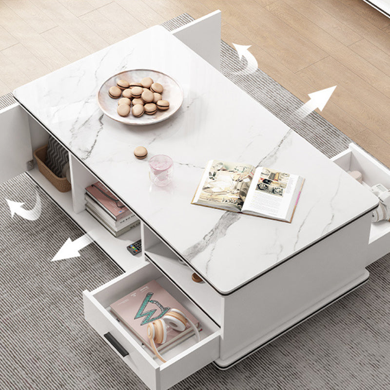 Modern 4 Legs Wood Coffee Table Rectangle Cocktail Table with Storage
