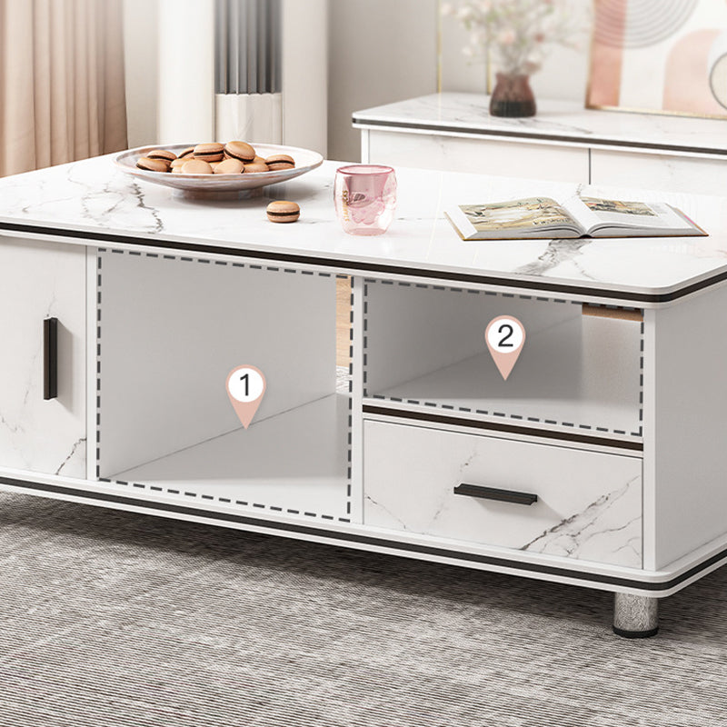 Modern 4 Legs Wood Coffee Table Rectangle Cocktail Table with Storage