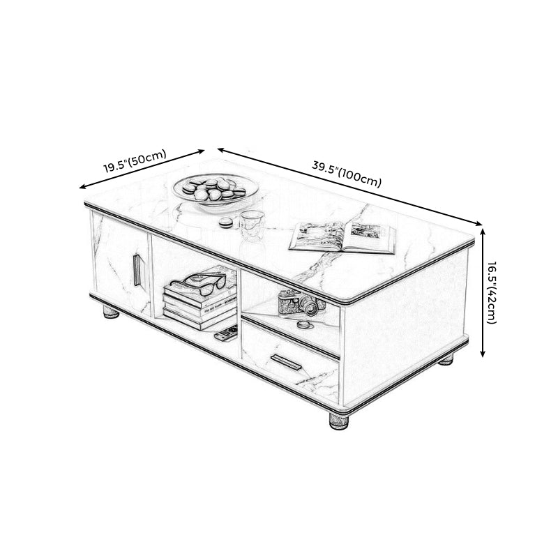 Modern 4 Legs Wood Coffee Table Rectangle Cocktail Table with Storage