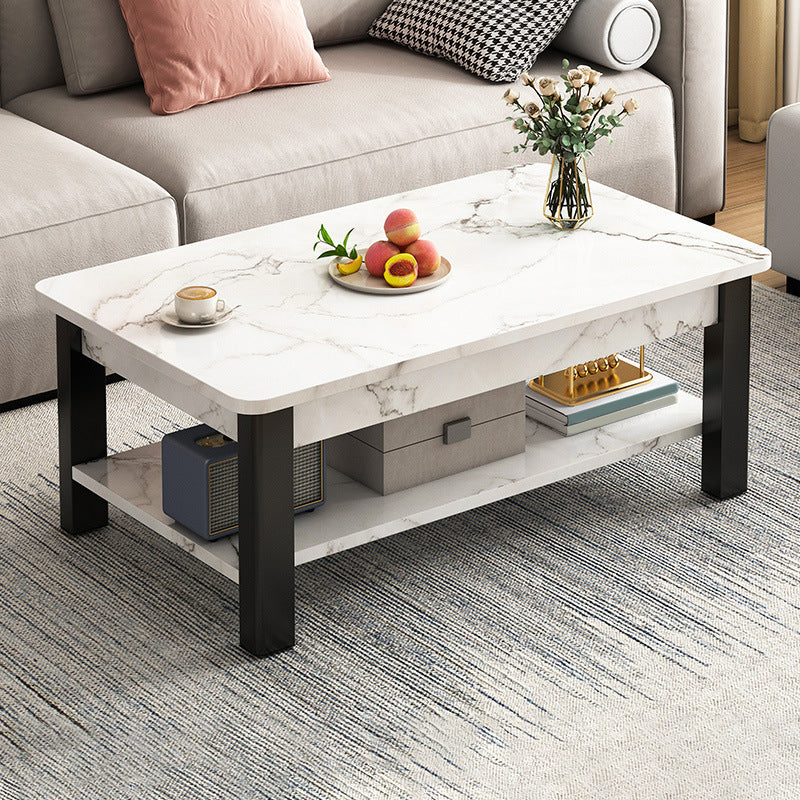 Modern Metal 4 Legs Cocktail Table Marble Rectangle Coffee Table