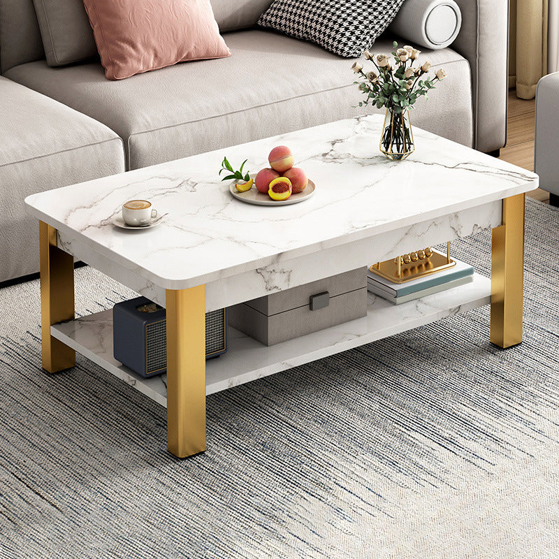 Modern Metal 4 Legs Cocktail Table Marble Rectangle Coffee Table
